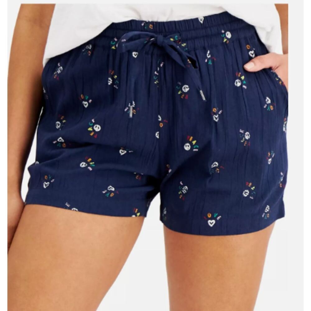 STYLE & COMPANY Women's Navy Stretch Drawstring Waist Printed Shorts | Size L